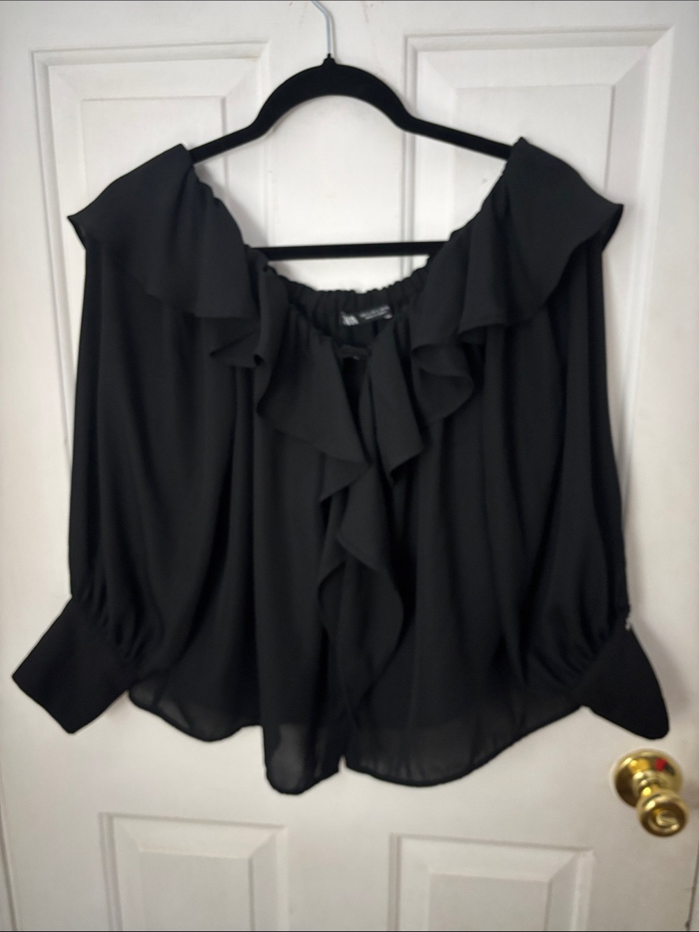 Zara Black Off-Shoulder Ruffle Blouse